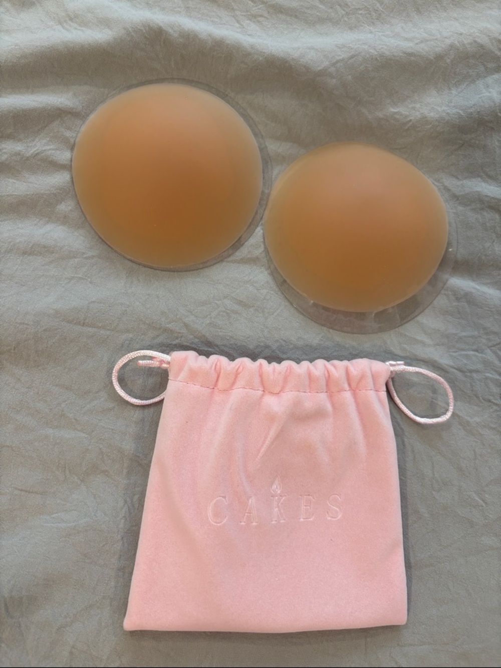 CAKES Nude Silicone Nipple Covers with Pink Velvet Pouch